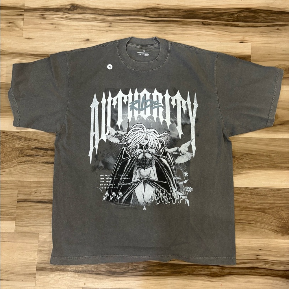 Rude Authority Gray Short Sleeve Tee with Bold Graphic Design. NWOT